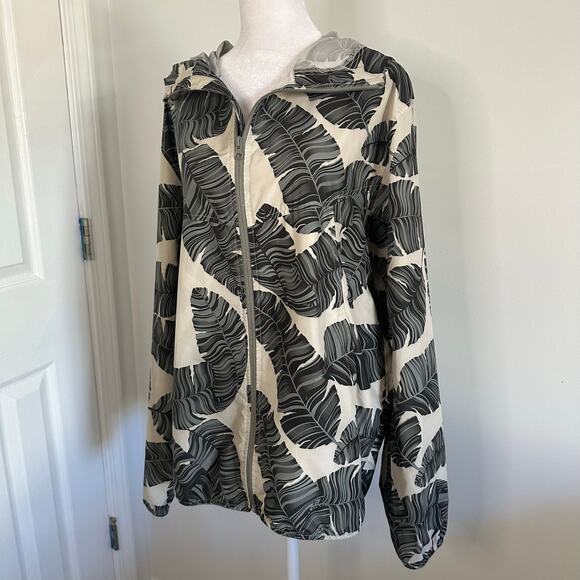 Herschel cream & green leaf print lightweight rain jacket size M - Picture 3 of 11